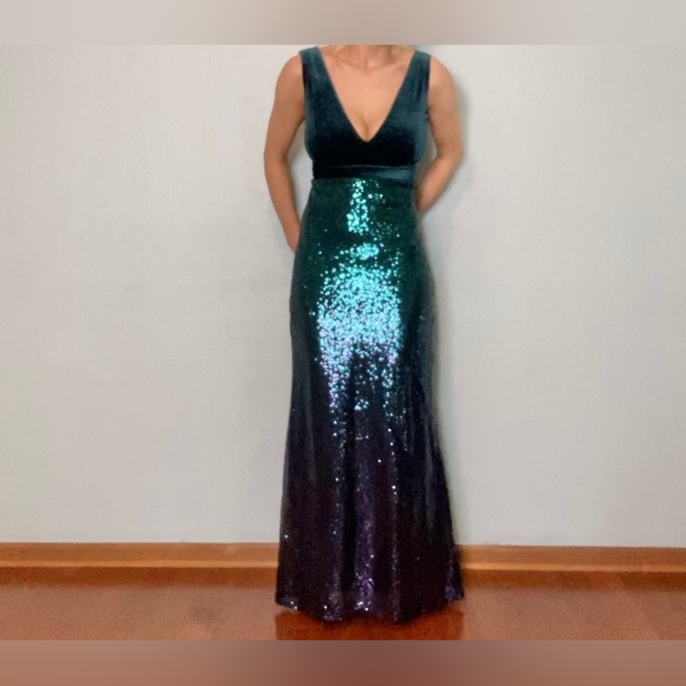 6 stretchy allover Sequin green purple high slit mermaid sleeveless dress 16 - Picture 13 of 13